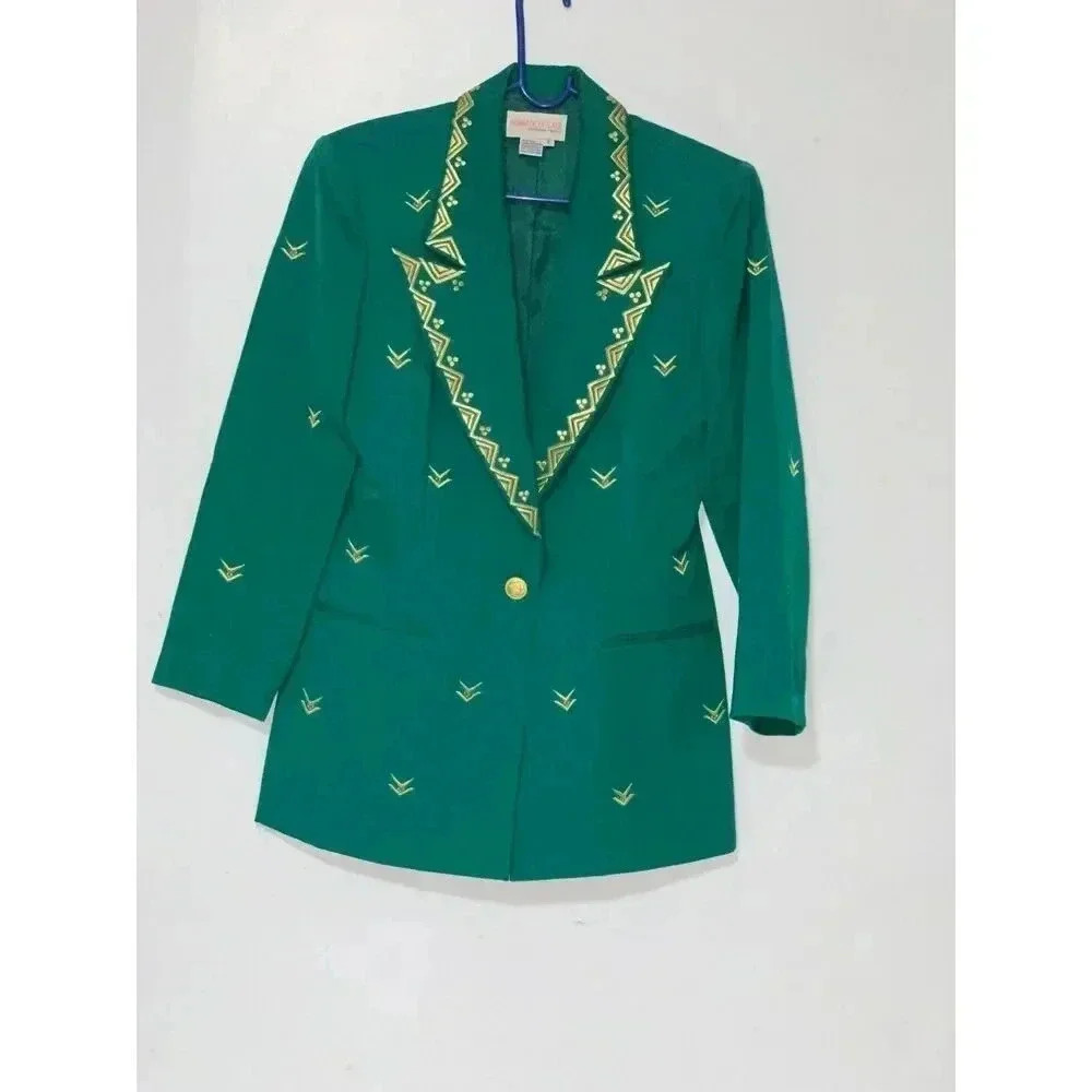 Women's ADAM DOUGLASS Adrianna Papell Green elegant blazer size 8 100% wool - Picture 6 of 9